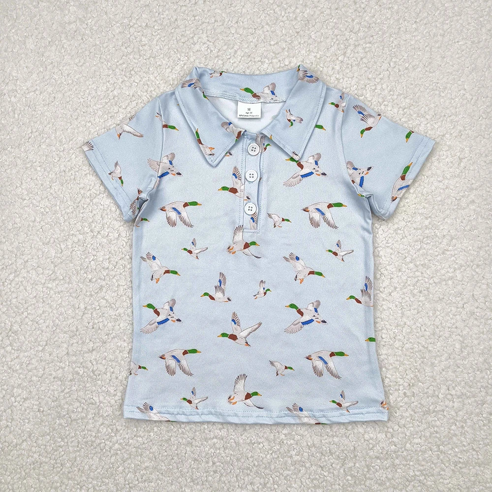 Baby Boys Light Blue Short Sleeve Button-Up Duck Polo Shirt Kids Tops Casual Breathable Clothing for Boys