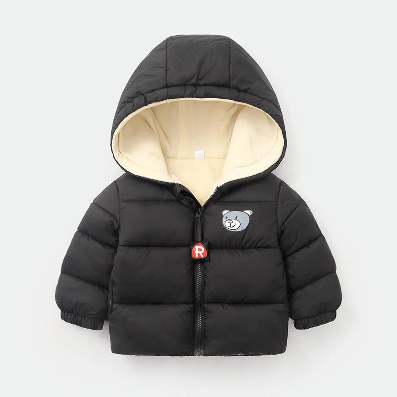 Winter Baby Boys Fleece Jacket For Kids Cartoon Bear Zipper Coat Autumn Boy Warm Hooded Down Jackets Children Outerwear Clothing