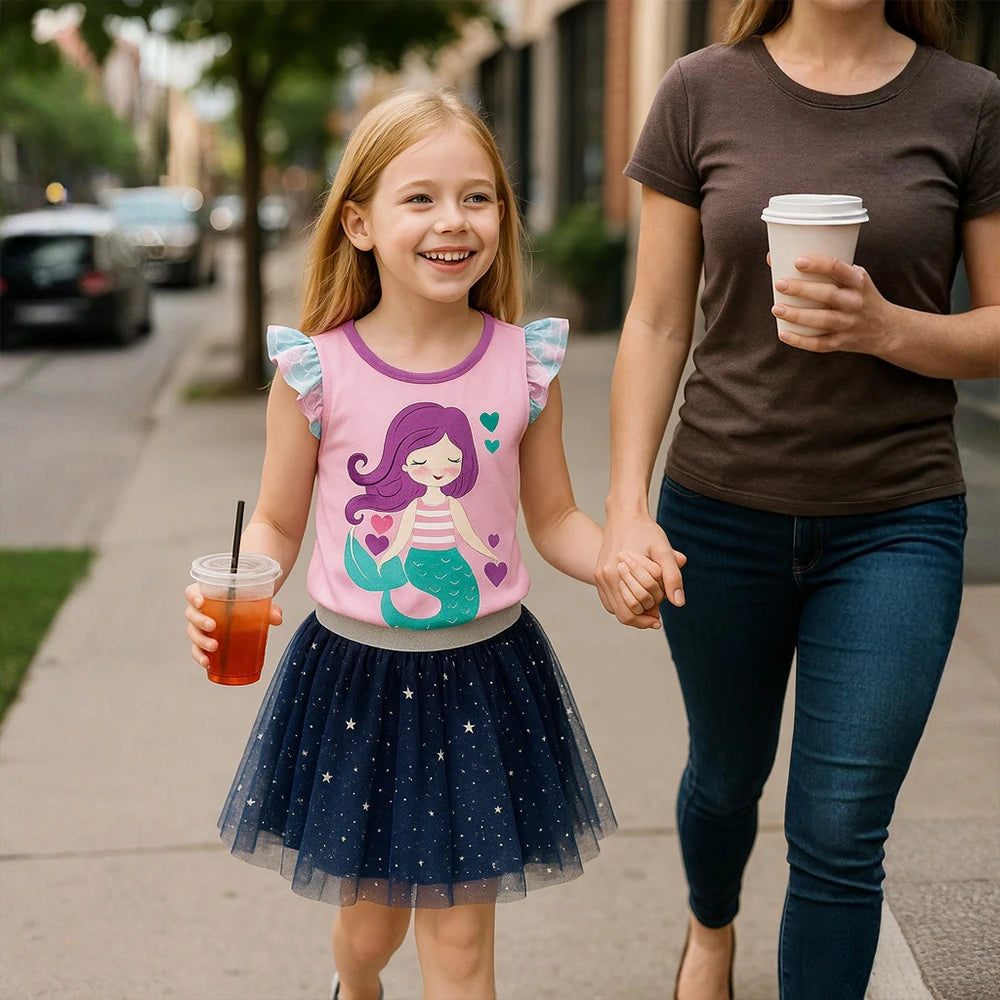 DXTON Baby Girls Daily Skirts Star Blingbling Sequin Gradient Tulle Knee-Length Girls Toddler MiniSkirts Children Casual Costume