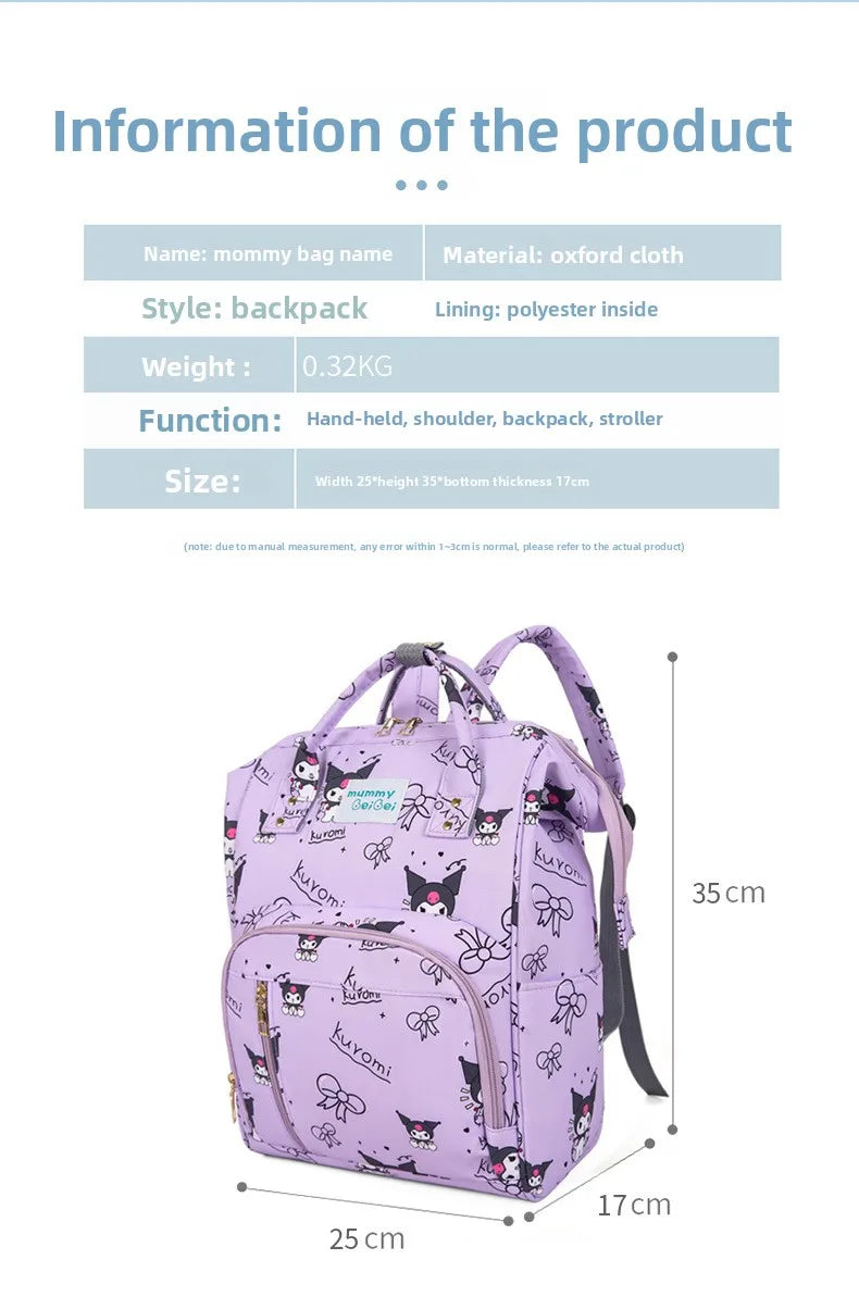 Kuromi New Diaper Bag Backpack Cartoon Cute Baby Diaper Bag Backpack Multifunctional Fashion Lightweight Baby Bag Large Capacity