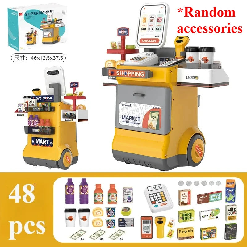 Cash Register Playset for Kids Pretend Play Shopping Money Calculator Scanner Credit Card Play Food for Boys Girls Birthday Gift