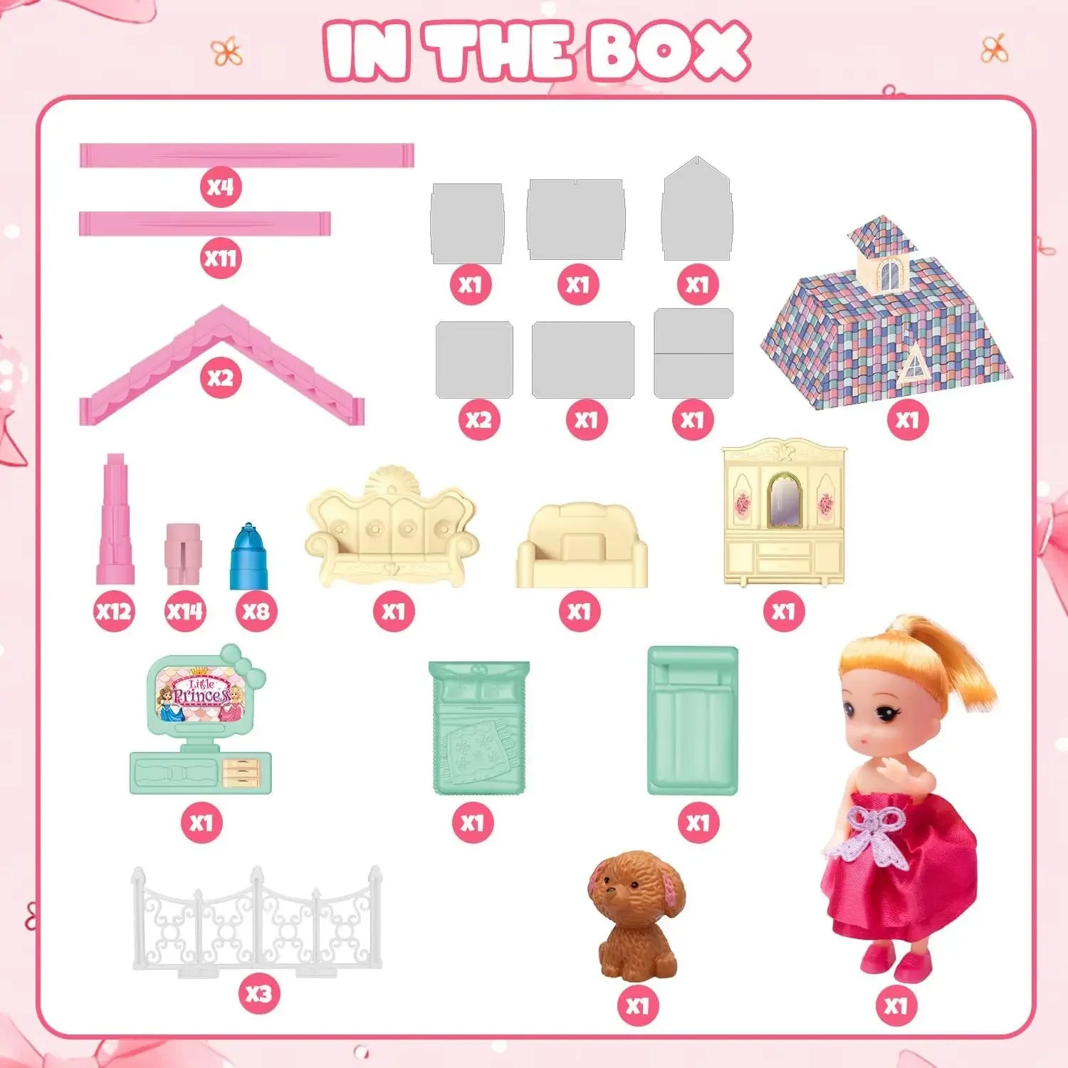 Luminous Doll House Dreamhouse for Girls Princess Playhouse Set with Dolls Furniture Accessories Pretend Play Birthday Gifts