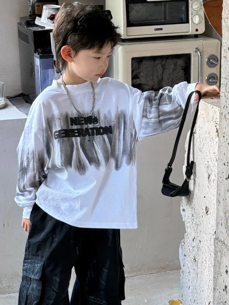 Loose and Casual Children's Clothing From 8 To 12 Years Boy Boys Wear T Shirt Kids Cartoon Fashion Spring Autumn Clothes T-shirt