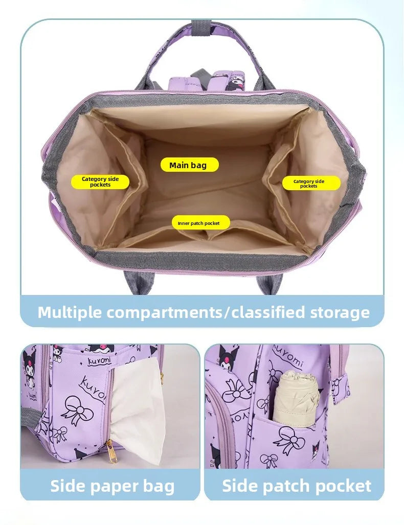 Kuromi New Diaper Bag Backpack Cartoon Cute Baby Diaper Bag Backpack Multifunctional Fashion Lightweight Baby Bag Large Capacity