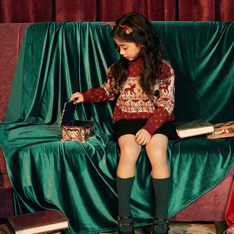 Kids' Christmas Thickened Fleece-Lined Pullover Sweater - Korean Style Warm Baby Boy & Girl Red Holiday Knitwear for Toddler