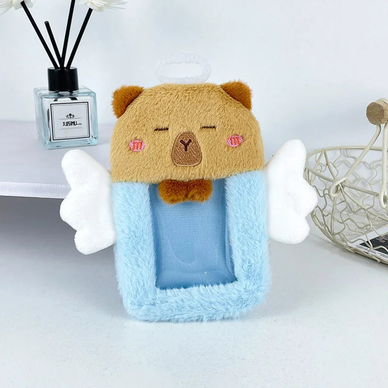 Card Sleeve Cute Blue Capybara With Angel Card Cover Anti-Lost Protective Photo Storage Capybara Identity Student Collection