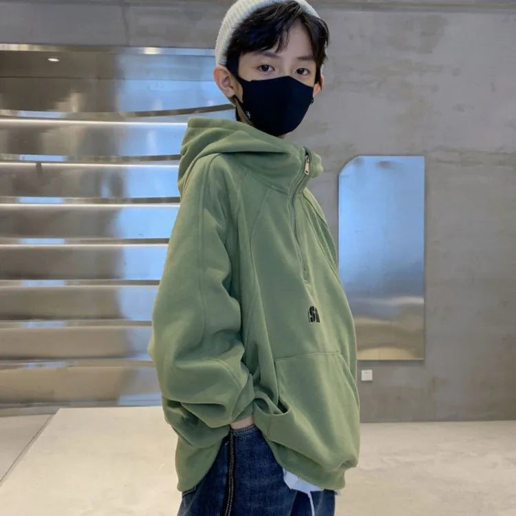 2025 New Boys' Mid-Large Spring-Autumn & Autumn-Winter Fleece-Lined Thickened Hooded Hoodie - Trendy Streetwear Boys' Top