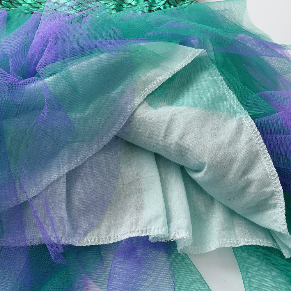 VIKITA Girls Sling Dress Girls Mermaid Print Sleeveless Summer Dresses Kids Mesh Tulle Party Travel Beach Vacation Tutu Vestidos