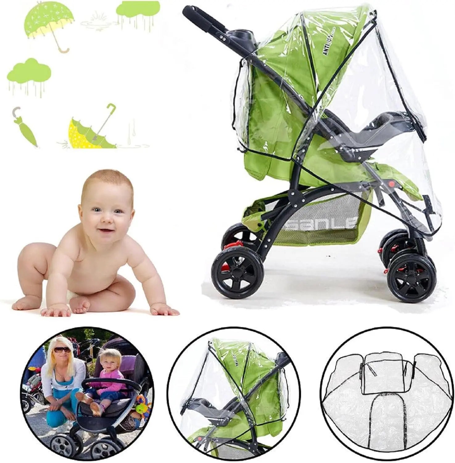 Baby Stroller Rain Cover, Universal Travel Weather Shield Breathable Baby Stroller Rain Cover for Windproof, Waterproof
