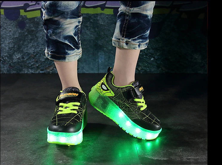 Boys Girls Roller Shoes LED Light Up USB Charging Children Roller Skate Casual Skateboarding Shoes Sports Shoes Kids Sneakers