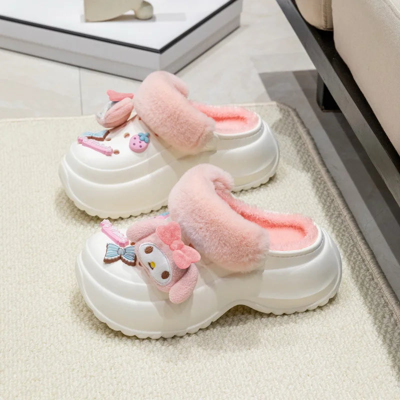 Kids' Slippers House Slipper Cotton EVA Cat Winter Shoes For Girls Warm Anti-slip Thick Bottom Black White Shoes Size 35-40