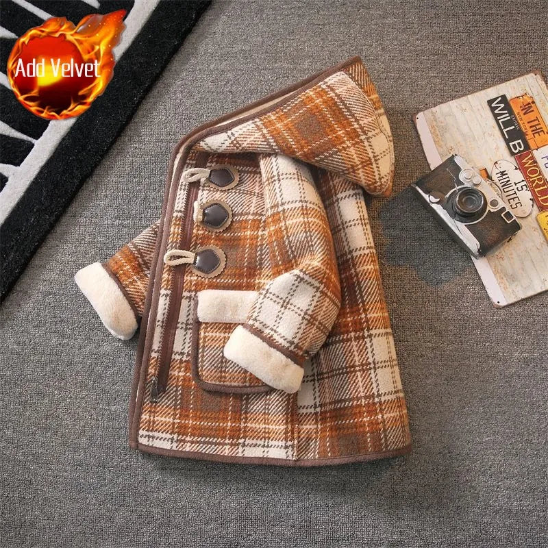 Boys Winter Wool Coat 2025 New Style Kids Thickened Fleece Lined Plaid Wool Jacket Thick Winter Clothing