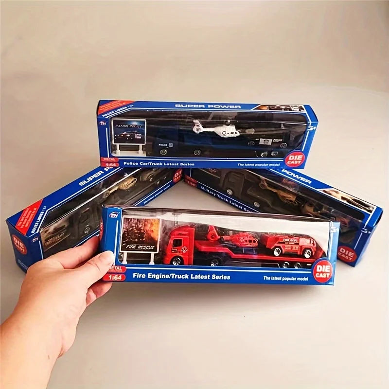 Play Vehicles Set Toy Construction Police Car Fire Engine Truck Playset Friction Powered Engineering Toy for Boys Girls Toddlers