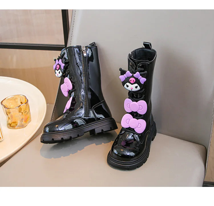 Kids'Casual Shoes Long Boots PU Leather Cartoon Kuromi Winter Shoes For Girls Anti-slip Warm Black Beige Shoes Size 26-37