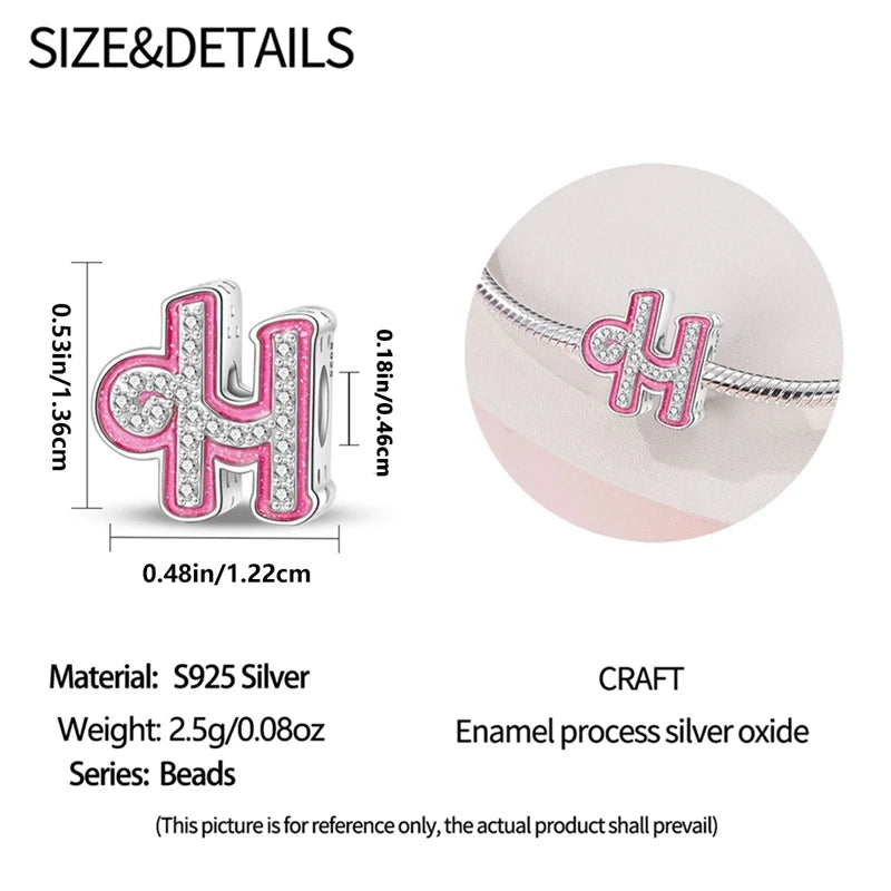 Pink Girl Series 925 Sterling Silver Alphabet Charms Beads Cute Letter Fit Original Bracelet Bangle Necklace DIY Jewelry