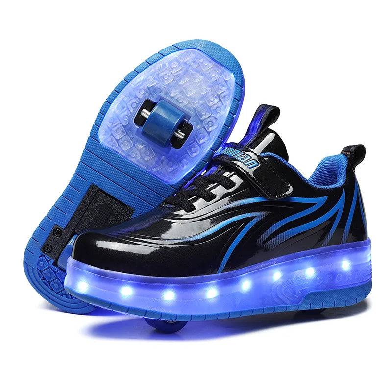 Boys Girls Roller Shoes LED Light Up USB Charging Children Roller Skate Casual Skateboarding Shoes Sports Shoes Kids Sneakers