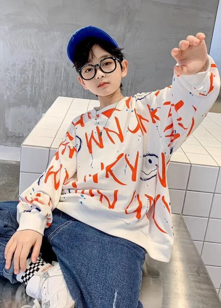 Boys' Medium-Large 2025 New Spring/Autumn No Hood Sassy Street-Style Long Sleeve Layering Top Sweatshirt