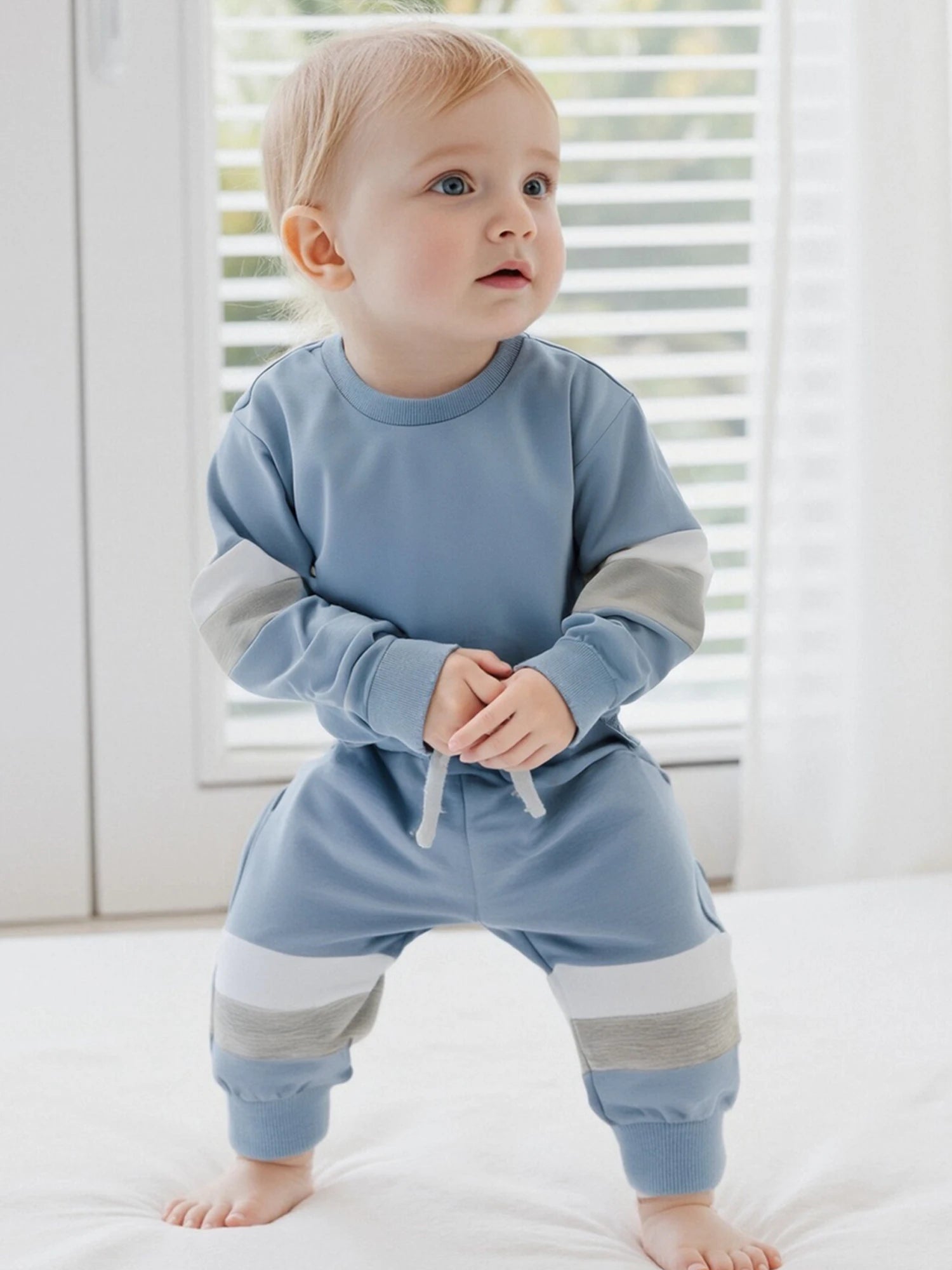 Toddler Boys Outfit Striped Hoodie with Drawstring Joggers Set Casual Long Sleeve Pullover and Elastic Waist Pants for Baby