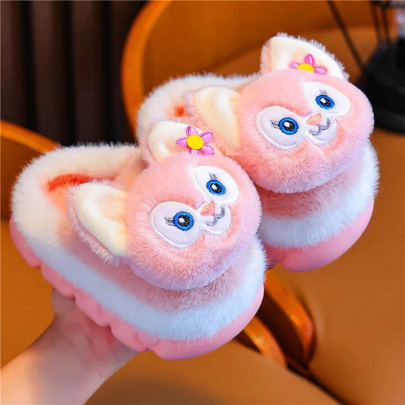 Kids' Slippers House Shoes Cotton Cartoon Winter Shoes For Girls Warm Anti-slip Soft Bottom Pink Coffee Shoes Size 22-37