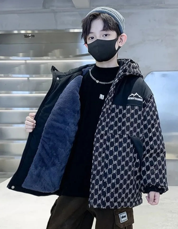 2025 New Boys' Thickened Winter Coat with Hood, Fleece-Lined Parka Jacket for Toddler Boys, Stylish & Warm Winter Wear