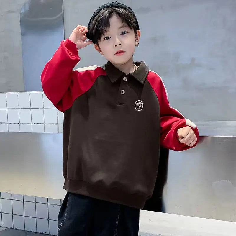 Fan-Only Boys' No Hood Collar Sweatshirt - Spring & Autumn New Arrival Stylish Kids' Polo Shirt