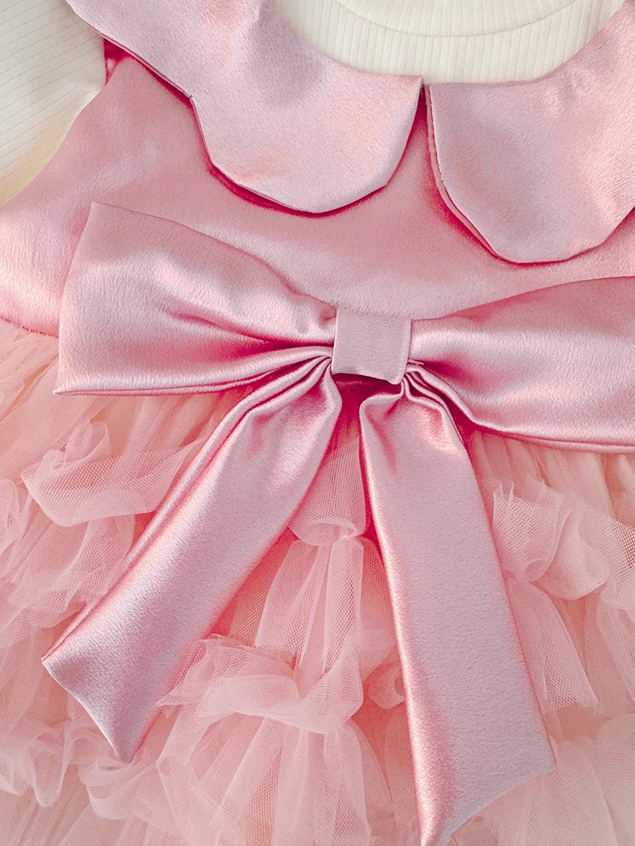 Birthday Party Baby Girl Princess Dress, Spring And Autumn New Sweet Bow Children'S Long Sleeved Clothes (9 Months -3 Years Old)