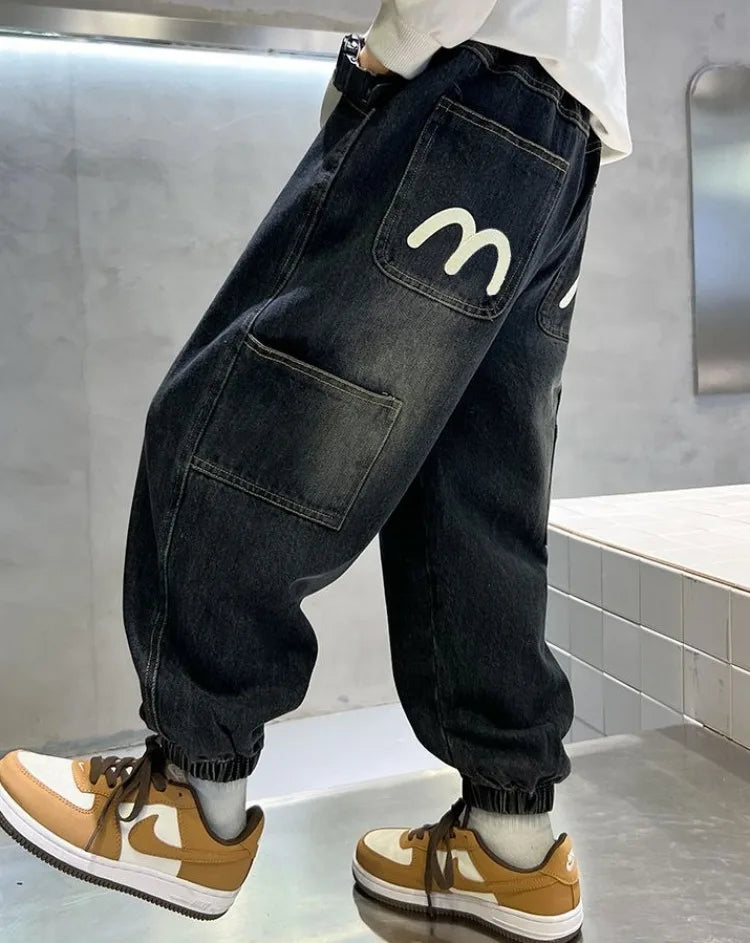 Boys' Fleece-Lined Jeans 2025 New Autumn/Winter Thermal Insulated Trendy Long Pants for Big Tall Kids, Stretchy Fabric Loose Fit