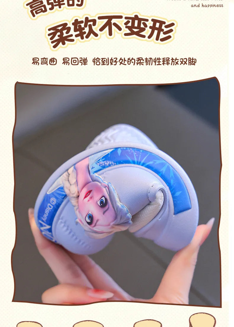 Disney Princess Elsa Girls' Cotton Frozen Winter Waterproof Wool Slippers Cartoon Parent Children's Blue Slippers Size 24-36