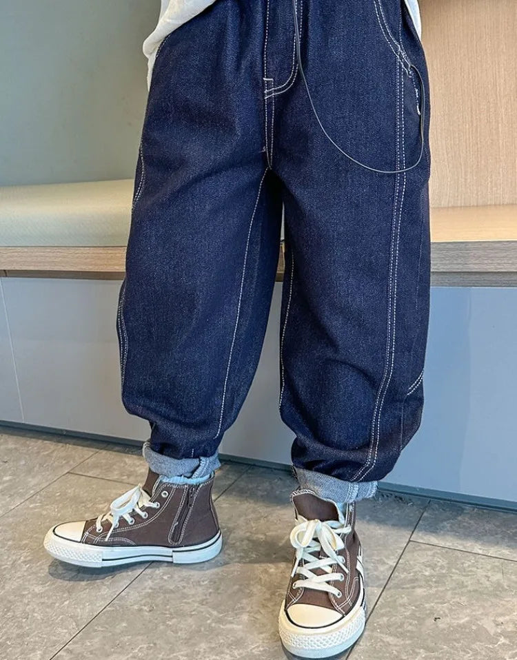 Designer Boys Autumn Winter 2025 New Casual Stretchable Denim Jeans Long Pants Boys' Fashionable Trousers