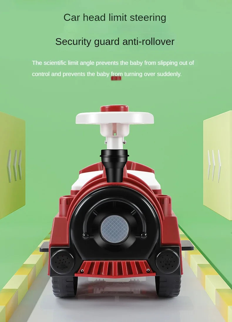 Kids Ride On Train with Lights & Music Under Seat Storage Gift for Toddlers Boys Girls Retro Balance Bike Balance Car Toy