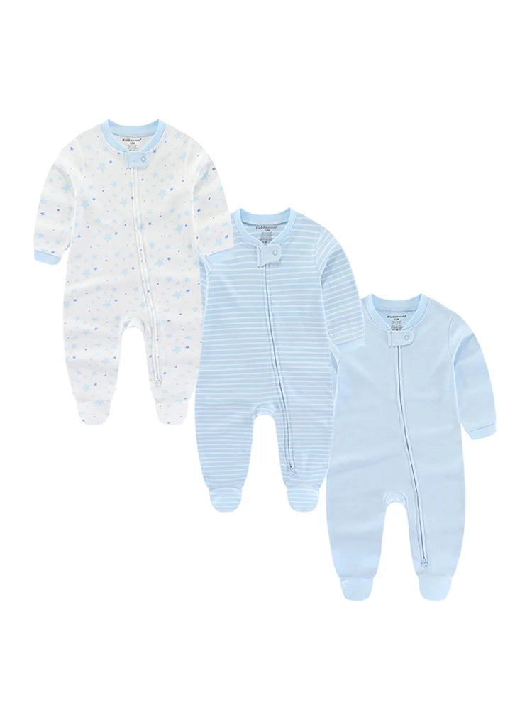 3 Pcs/lot Autumn Winter Solid Zipper Baby Boy Girl Rompers 100%Cotton Soft Newborn Clothes Baby Shower Gifts