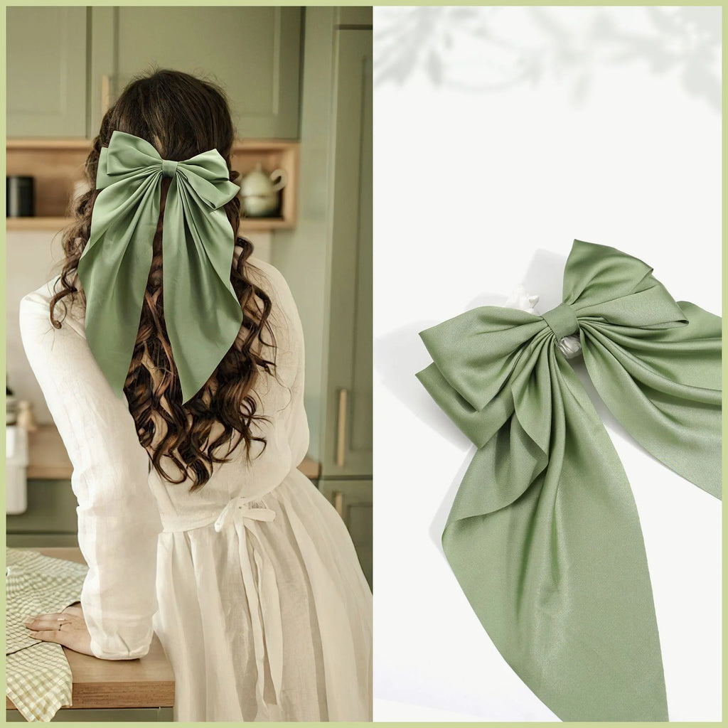 Multiple Elegant Large Bow Ribbon Clip for Women Fashion Simple Solid Satin Clip Ponytail Bow Hairpin Girls Hair Accessories