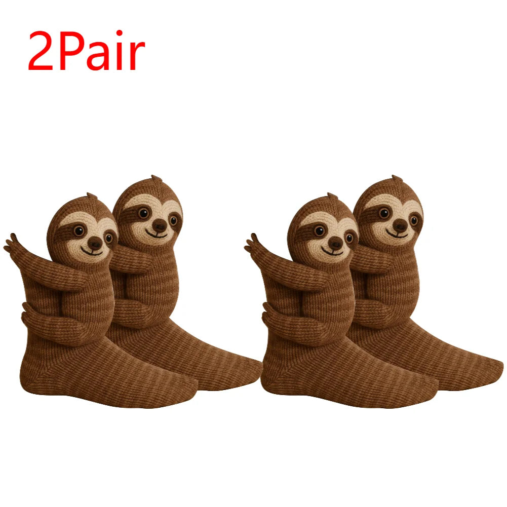 1-3 Pair 3D Knitted Animal Socks Warm Thick  Breathable Middle Tube Socks Cute Floor Socks Christmas Gift For Kids Adults ﻿