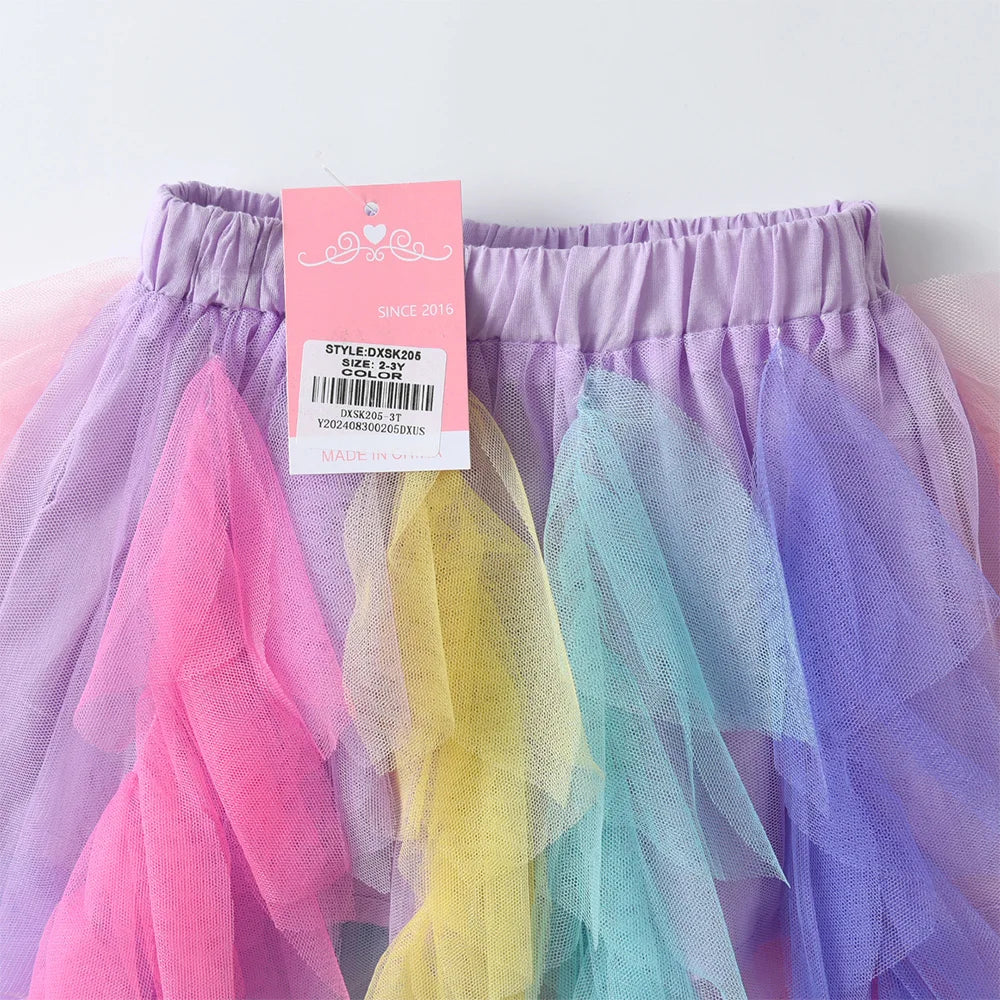 VIKITA Girls Rainbow Multicolor Tutu Skirt Kids Colorful Tulle Ballet Dance Princess Party Layered Mini Skirt 3-10Y Cute Outfit