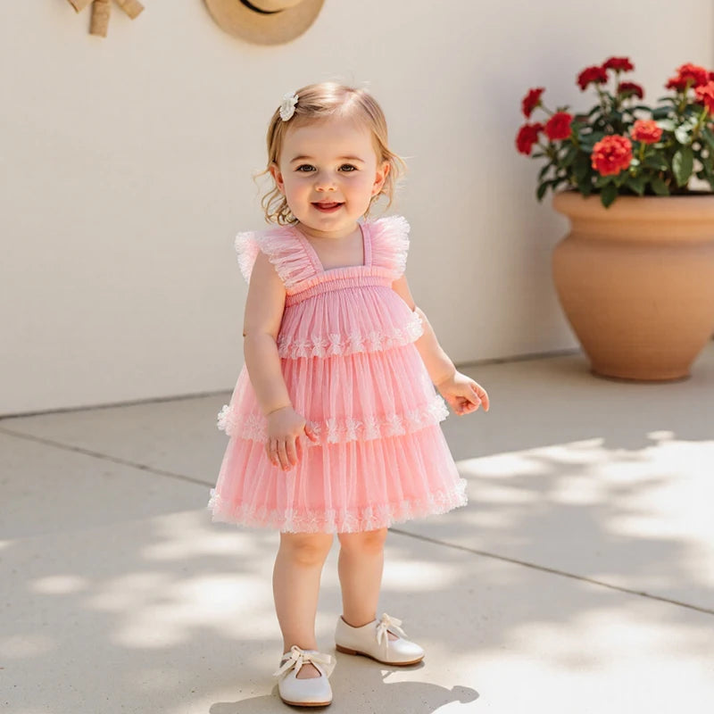 Girls Floral Print Ruffle Sleeve Dress Toddler Kids Summer Princess Dress Casual Fashion Party Dress for Girls