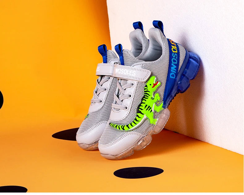 EXDINO T-REX LED 2-9Y Boys Spring Autumn Mesh Tennis Shoes Glowing Children's Kids Flashing Jelly Sole Light Up Casual Sneakers