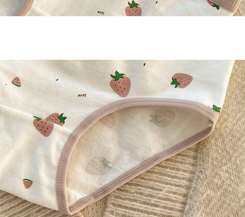 5PCS Kids Girls Cotton Soft Antibacterial Briefs Baby Cute Strawberry Print Panties 2+y Young Children Thin Breathable Underwear