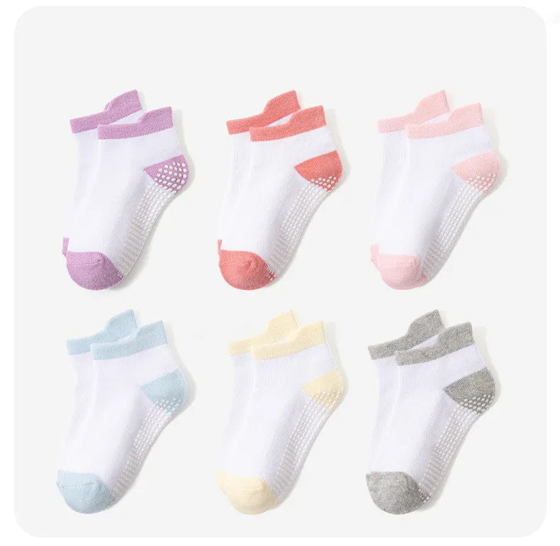 6 Pairs 0-5 Years Old Non-Slip Kids Socks with Grip Little Girls Boys Ankle Socks Infants Toddlers Children Floor Socks