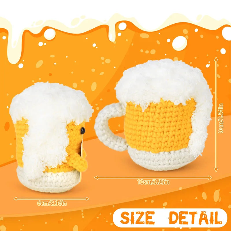 Funny Crochet Beer Handmade Ornaments Emotional Support With Card Desktop Ornament Handmade Knitte Beer Festival Gift Home Decor