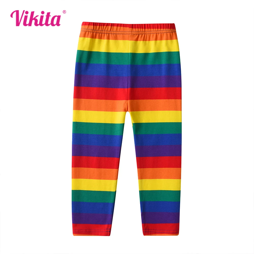 VIKITA Kids Rainbow Print Colorful Leggings Girls Cotton Casual Daily School Pencil Pants Girls Striped Skinny Fashion Trousers