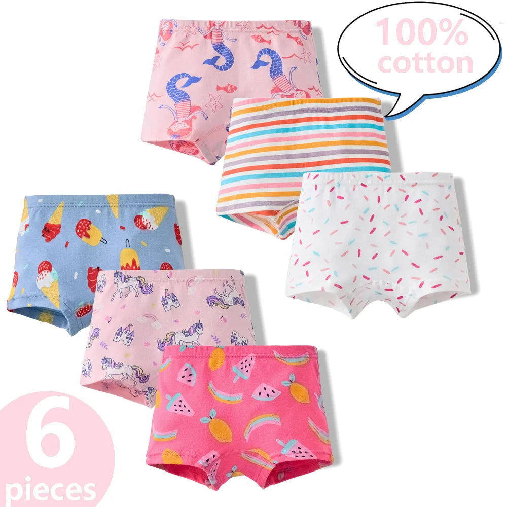 3/6 Pcs Children's Girls Panties Sets 100% Cotton Pretty Cartoon Unicorn Print Underwear For Girl Infant Undies Boxer Breathable