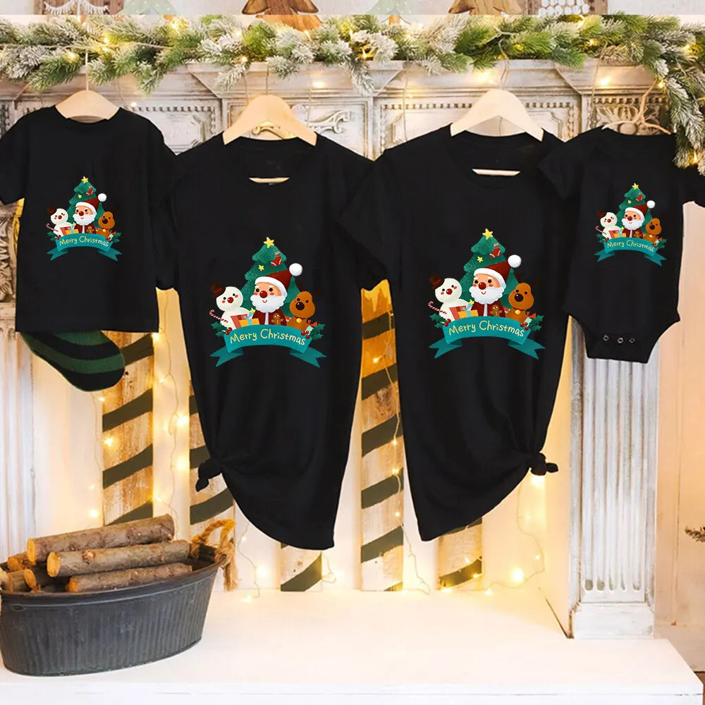 Christmas Santa Claus Print Family Clothes Family Matching Soft Clothing Mother Father Daughter Son T-Shirt Clothes