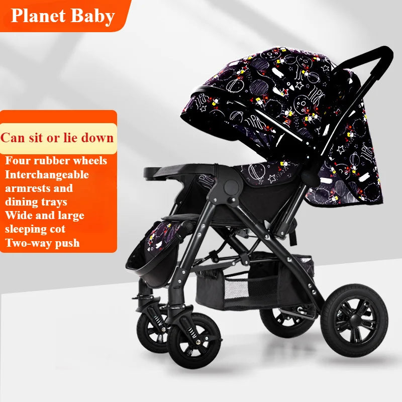 Foldable Baby Stroller Sit & Lie Portable 360° Swivel Front Wheel Trolley Cart Large Two-way Stroller with Sunshade for Infants