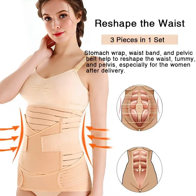 3in1 Postpartum Belly Band Breathable Maternity Support Belt Shapewear for after Pregnancy Women's Abdominal Compression Band