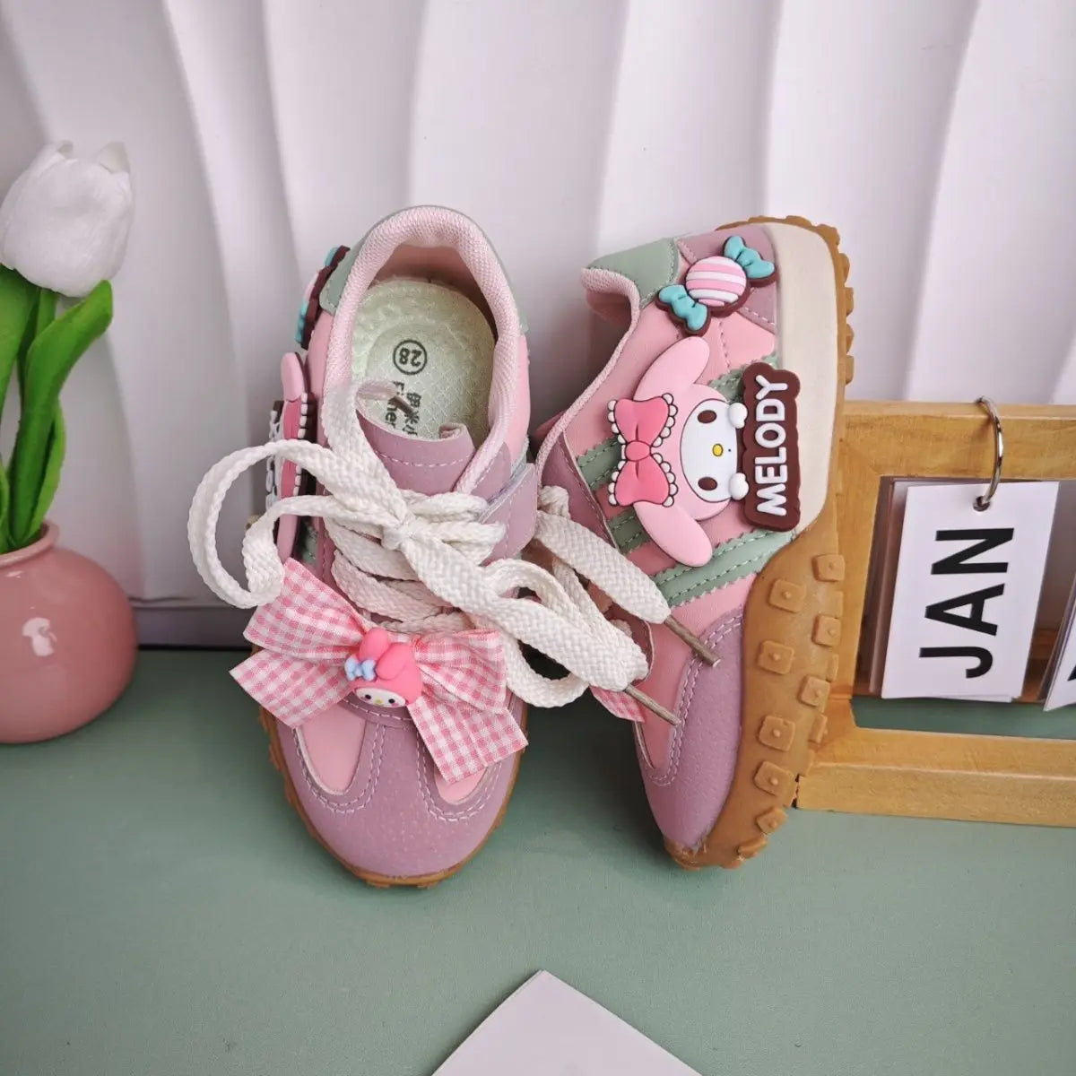 Kids'Casual Shoes Girls Cartoon MELODY PU Leather Outdoor Bow For Anti-slip Sneakers Pink Size 26-37