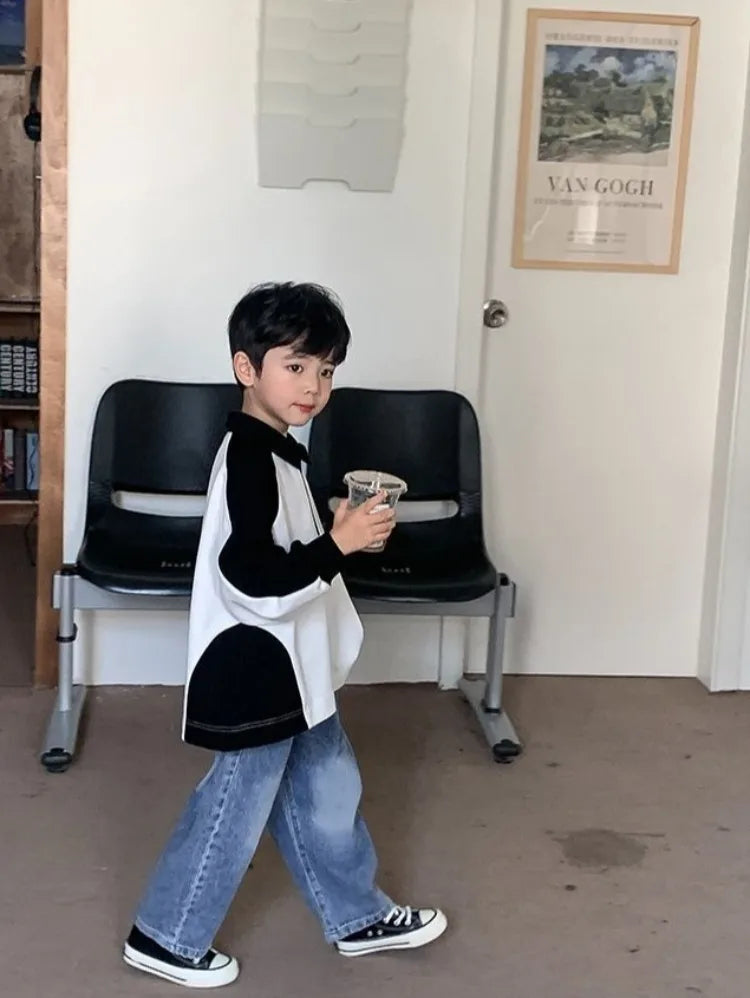 Boys' 2025 Spring/Autumn New Arrival Cotton Punk-Style Street-Savvy Trendy Polo Collar Sweatshirt - Stylish Baby Boys' Top