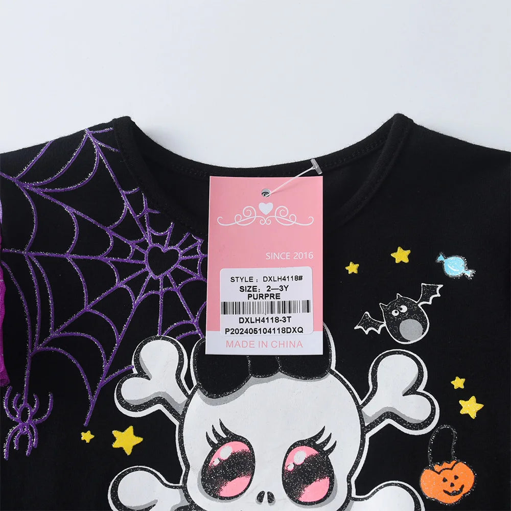 VIKITA Kids Halloween Holiday Cosplay Costumes Girls Spider Skull Print Flare Sleeve Autumn Winter Princess Mesh Tutu Dresses