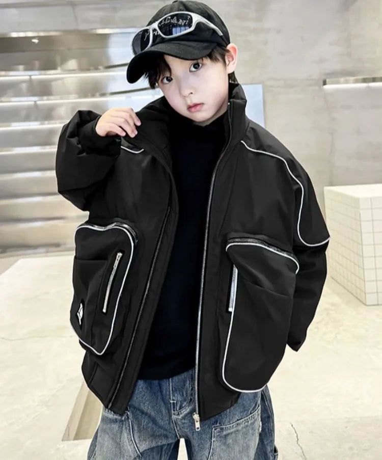 2025 New Boys' Winter Padded Quilted Windbreaker Jacket for Big Kids Waterproof Windproof Outdoor Jacket with Thermal Insulation