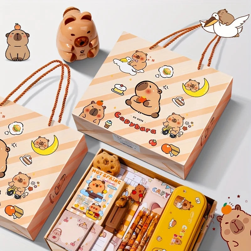 Capybara Stationery Gift Box Set Pencil Case Notebook Pencil Eraser Ruler Kawaii Student Back to School Learning Supplies
