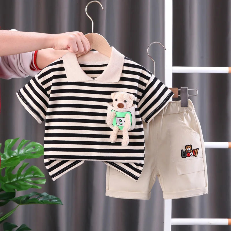 New Summer Baby Boys Clothes Suit Children Fashion Striped T-Shirt Shorts 2Pcs/Set Toddler Casual Costume Infant Kids Tracksuits